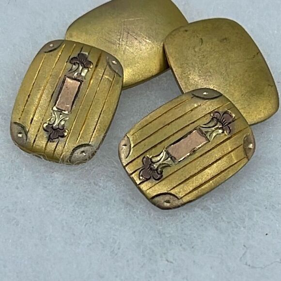 Antique-vintage gold plated cuff links and collar link. - Picture 1 of 7